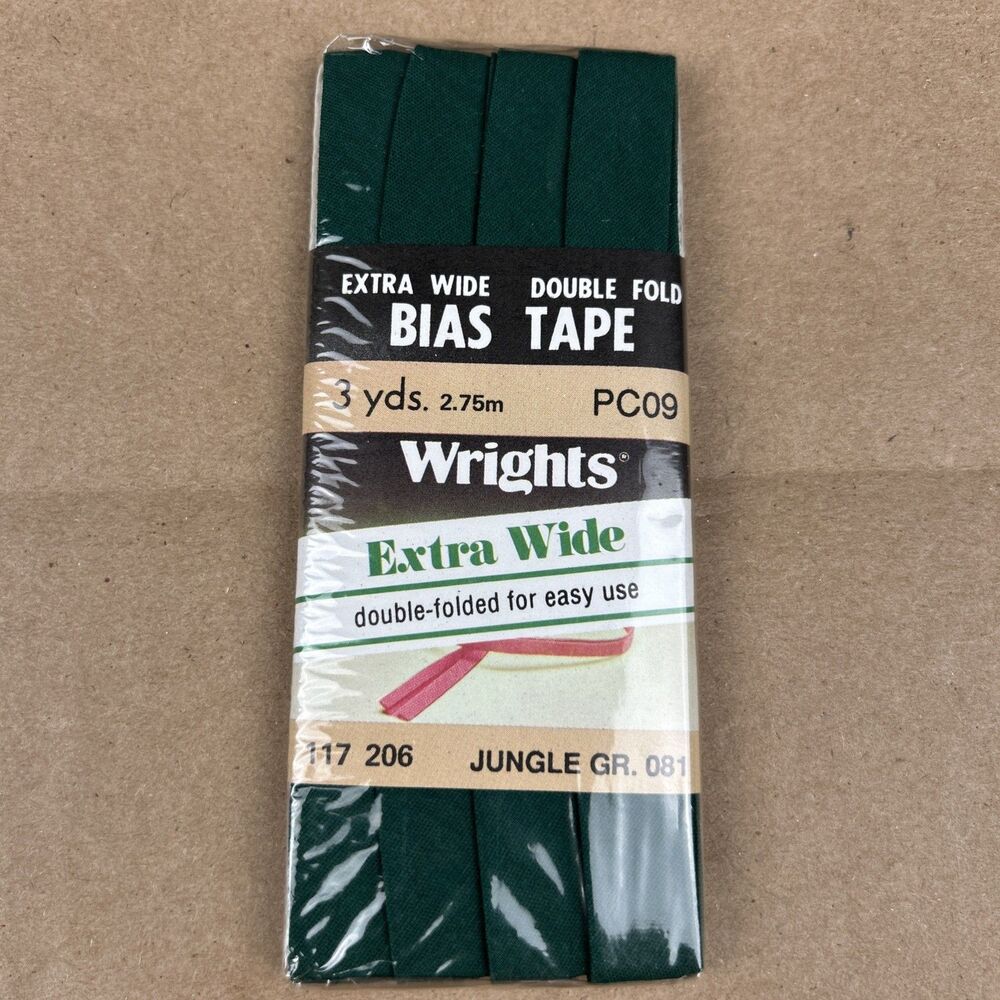 Wrights Green Extra Wide Double Fold Bias Tape 206-New Vintage 1986